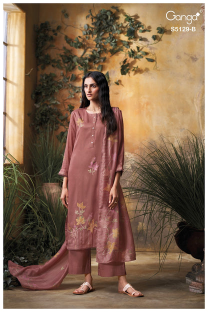 Tanisha S5129 Ganga Cotton Satin Pant Style Suits Wholesaler Ahmedabad