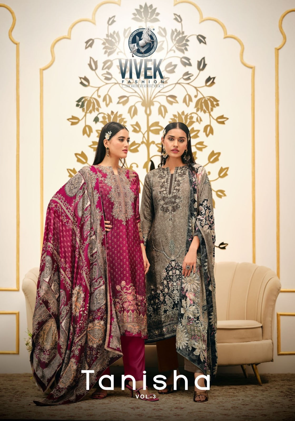 Tanisha Vol 3 Vivek Tissue Silk Pant Style Suits Wholesale