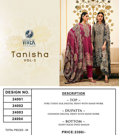 Tanisha Vol 3 Vivek Tissue Silk Pant Style Suits Wholesale