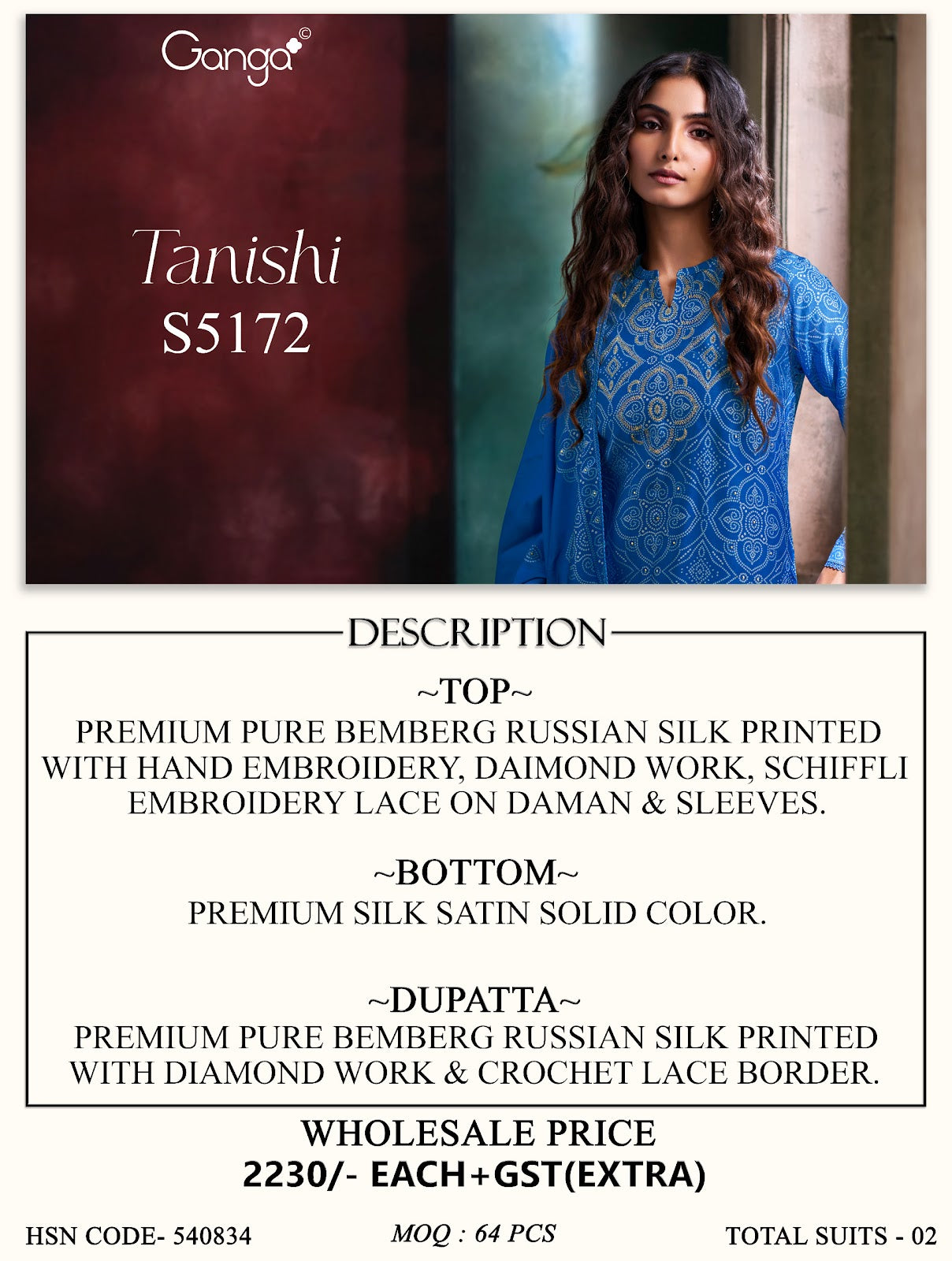 Tanishi S5170 Ganga Russian Silk Plazzo Style Suits Manufacturer