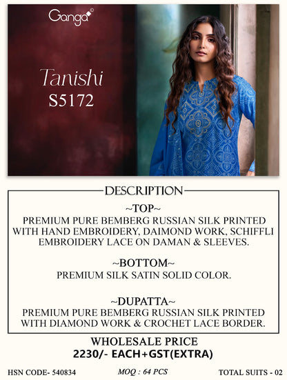 Tanishi S5170 Ganga Russian Silk Plazzo Style Suits Manufacturer