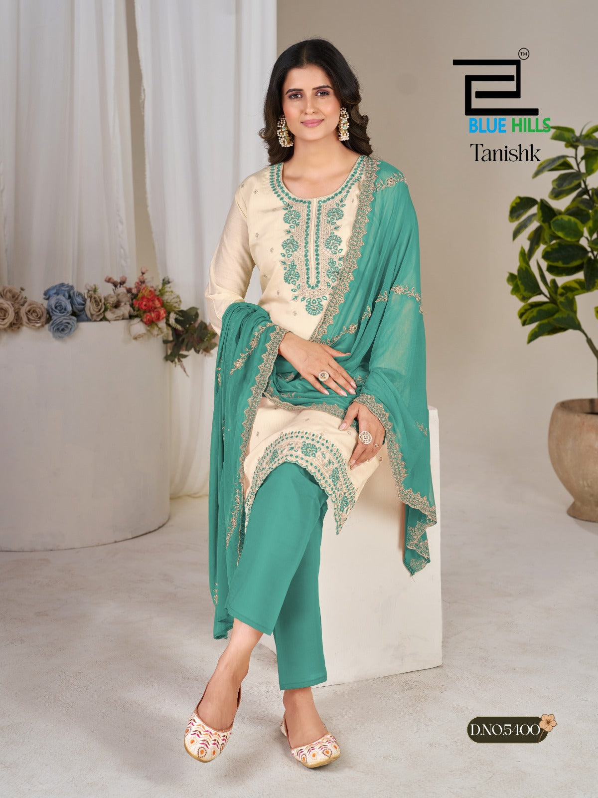 Tanishk Blue Hills Roman Silk Readymade Pant Style Suits Supplier Gujarat