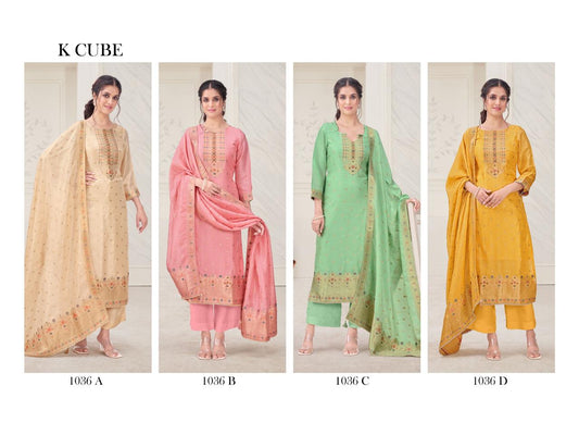 Tanishka K Cube Russian Silk Plazzo Style Suits Manufacturer Ahmedabad