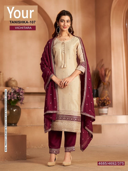 Tanishka Your Vichitra Silk Readymade Pant Style Suits Supplier Ahmedabad