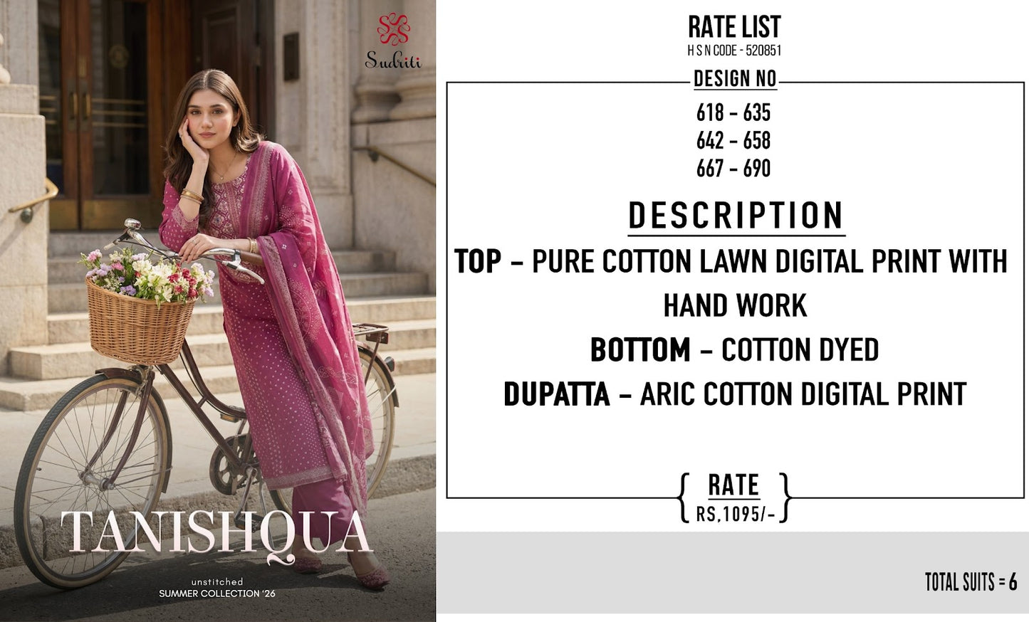 Tanishqua Sudriti Sahiba Cotton Lawn Pant Style Suits Wholesaler India