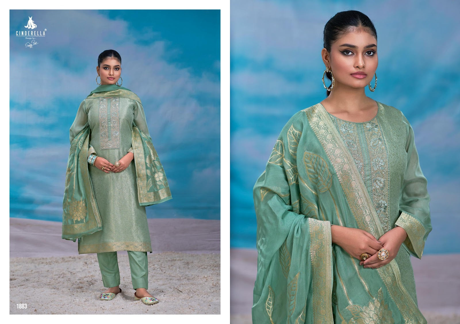 Taniska Cinderella Organza Jacquard Pant Style Suits Exporter Gujarat