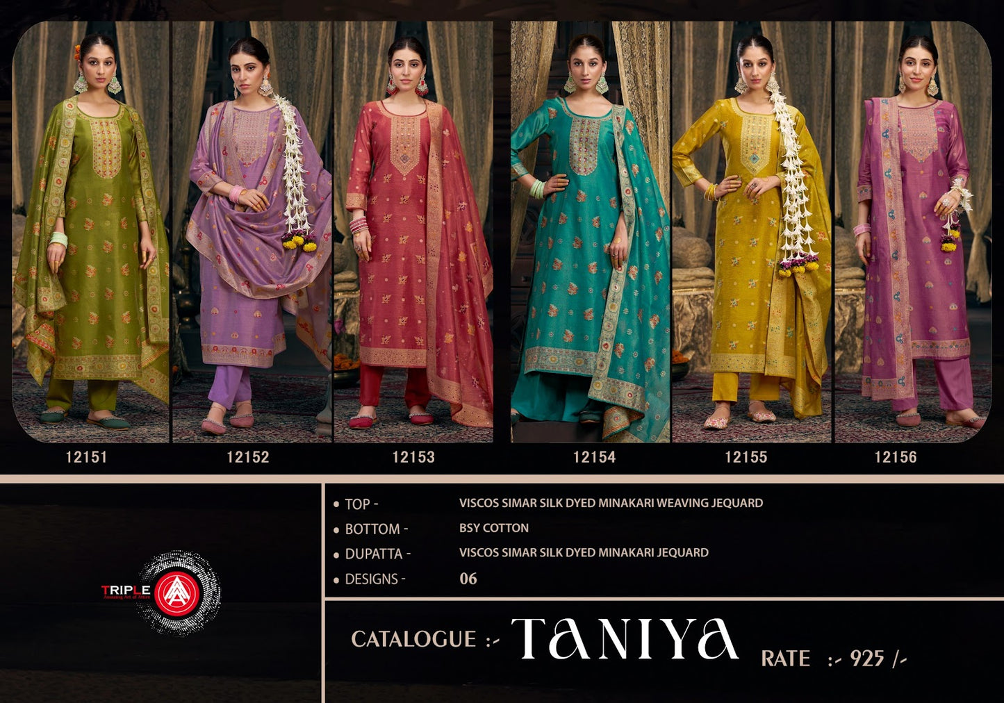 Taniya Triple Aaa Viscose Simmer Pant Style Suits Manufacturer India