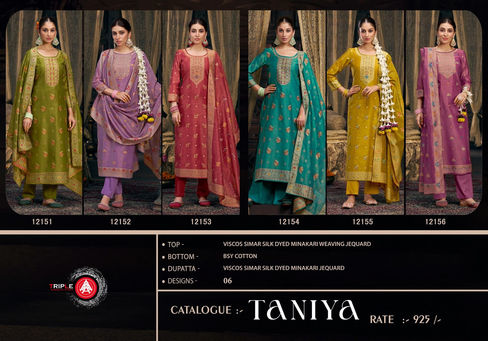 Taniya Triple Aaa Viscose Simmer Pant Style Suits Manufacturer India