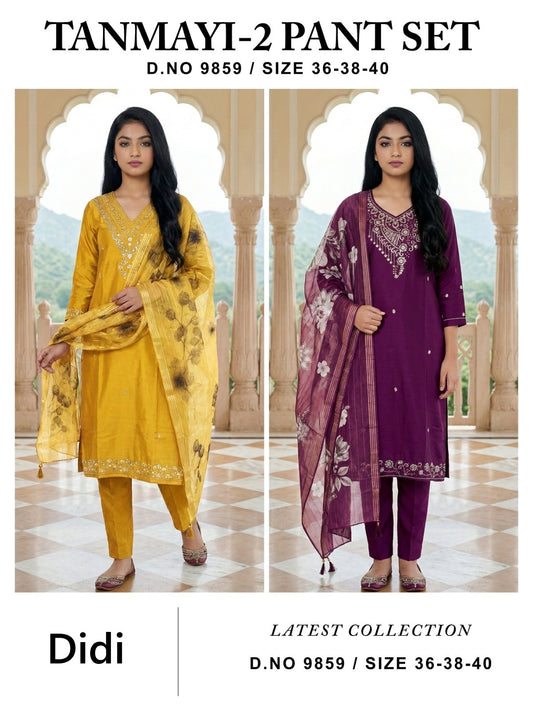 Tanmayi 2 Dn 9859 Didi Roman Silk Girls Readymade Pant Suits Wholesaler