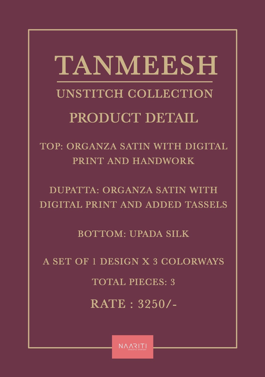 Tanmeesh Naariti Organza Pant Style Suits Wholesaler Gujarat