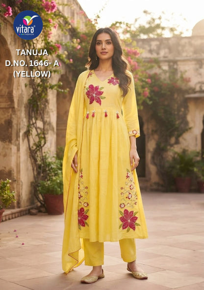 Tanuja Vitara Chanderi Readymade Pant Style Suits Wholesale Rate