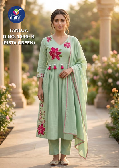 Tanuja Vitara Chanderi Readymade Pant Style Suits Wholesale Rate