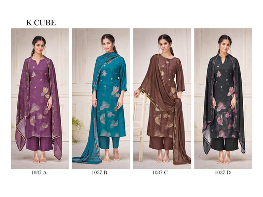 Tanvi 1037 K Cube Muslin Silk Pant Style Suits Supplier India