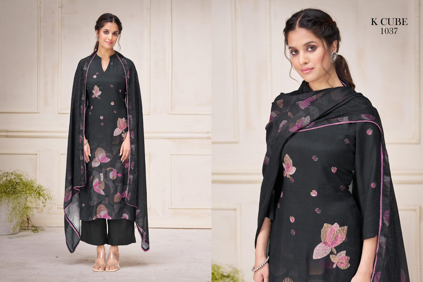 Tanvi 1037 K Cube Muslin Silk Pant Style Suits Supplier India