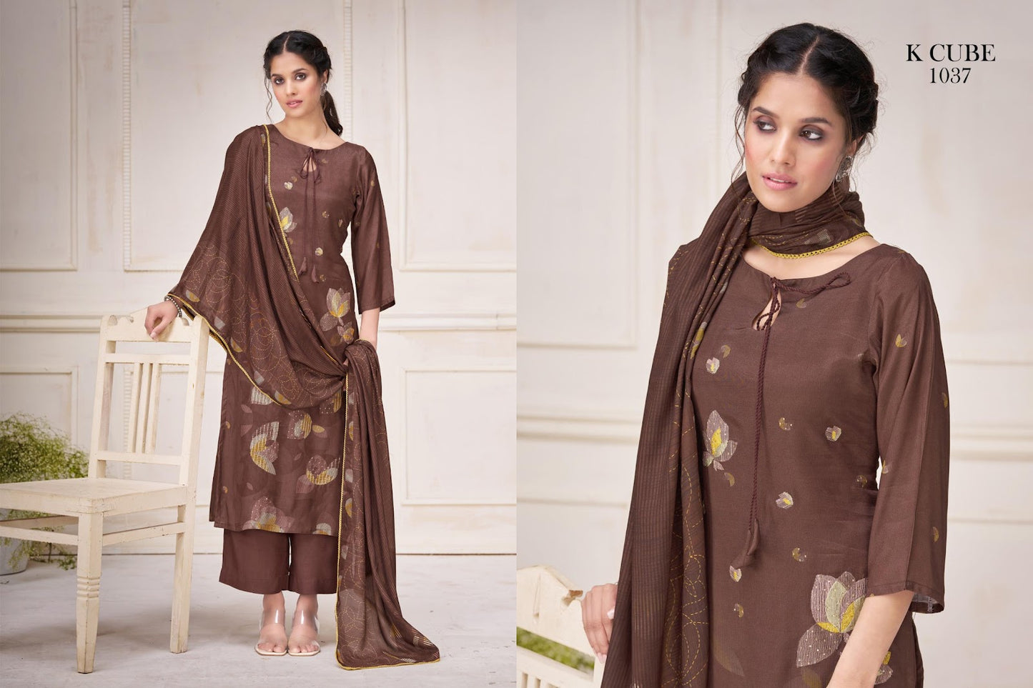 Tanvi 1037 K Cube Muslin Silk Pant Style Suits Supplier India