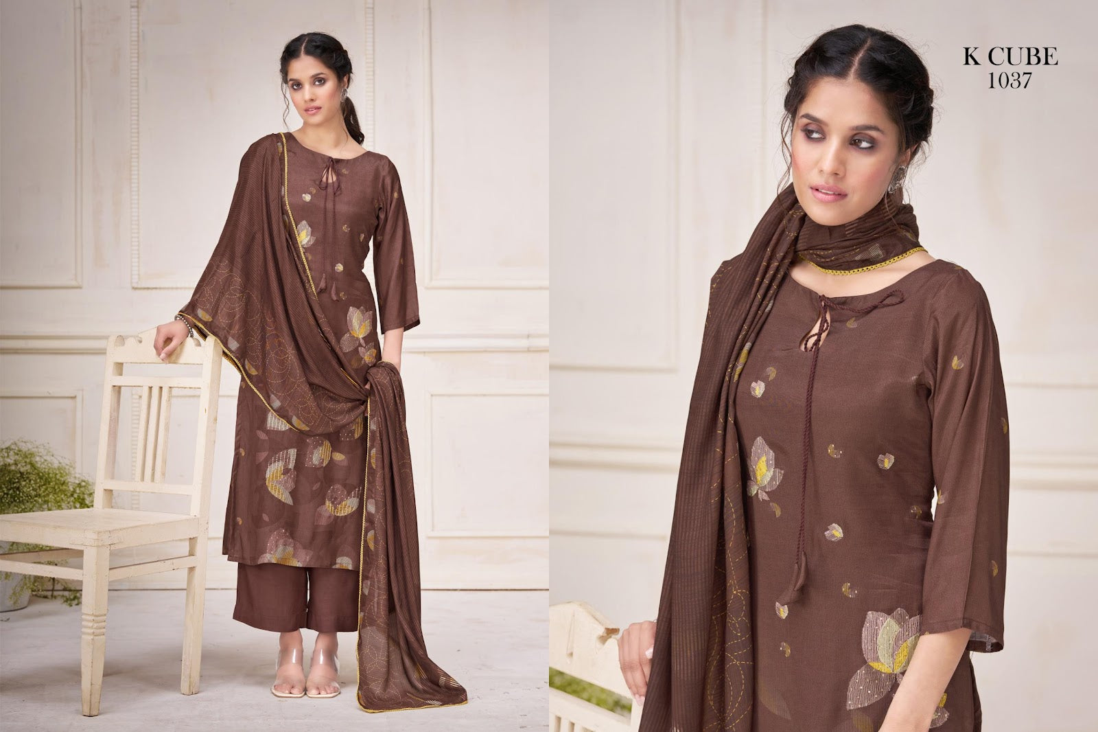 Tanvi 1037 K Cube Muslin Silk Pant Style Suits Supplier India