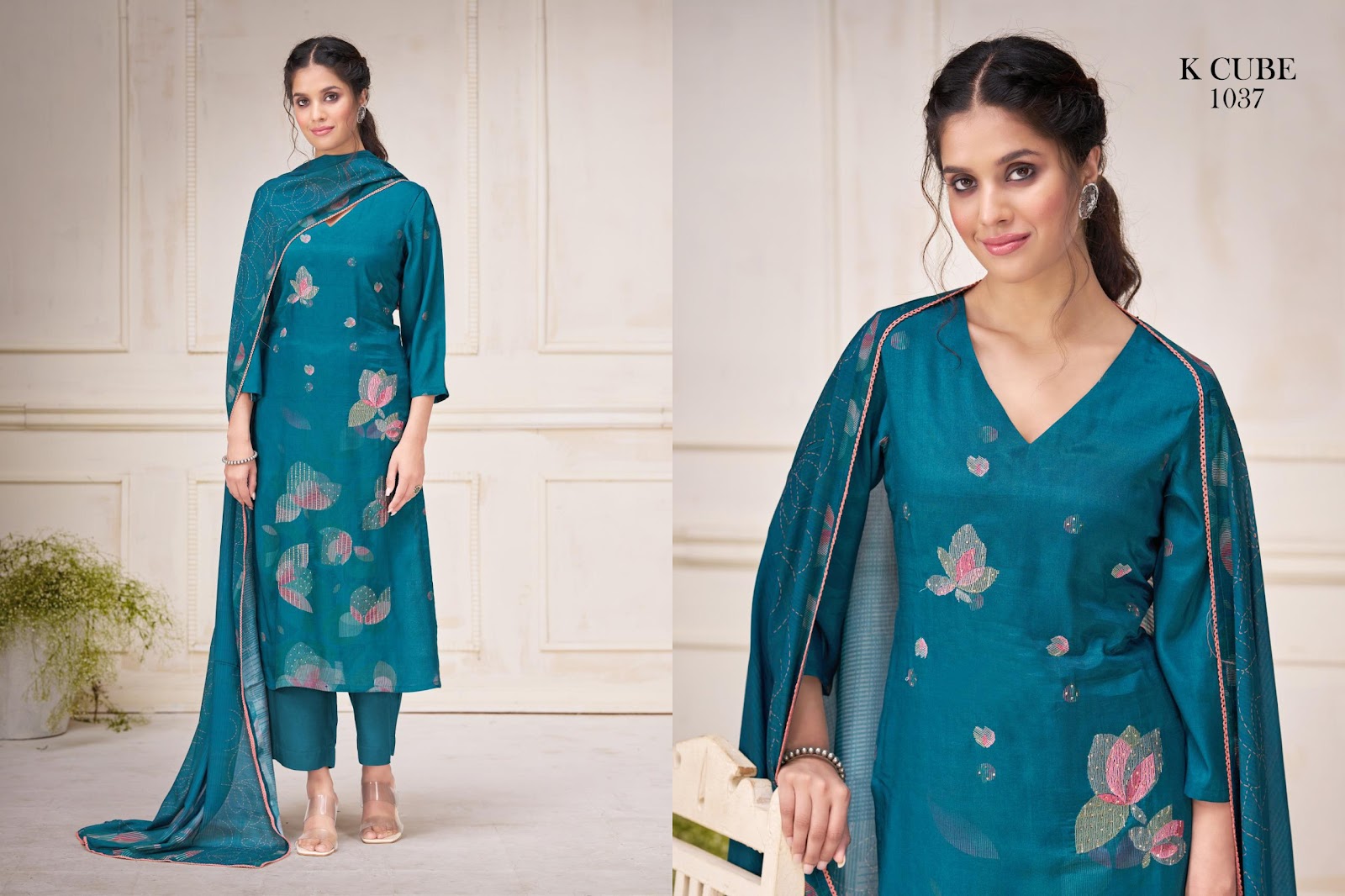 Tanvi 1037 K Cube Muslin Silk Pant Style Suits Supplier India