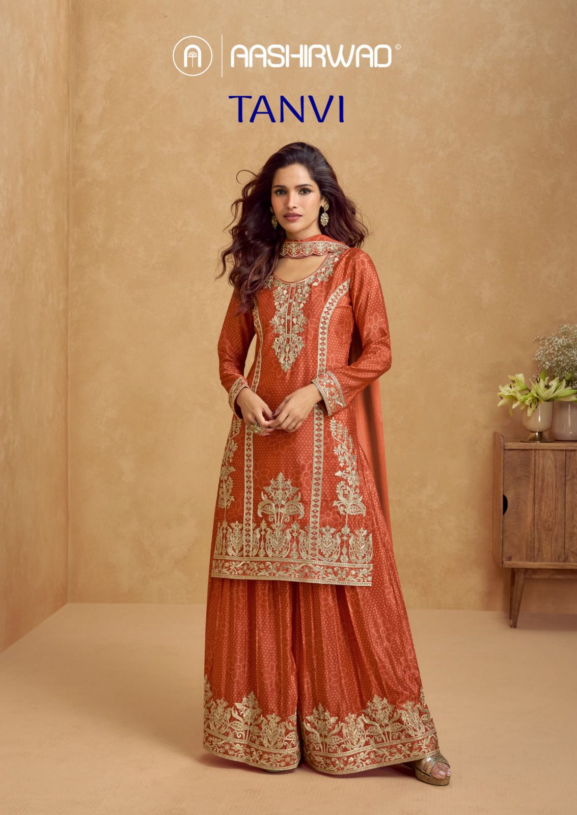 Tanvi Aashirwad Creation Chinnon Silk Readymade Sharara Suits Manufacturer Gujarat