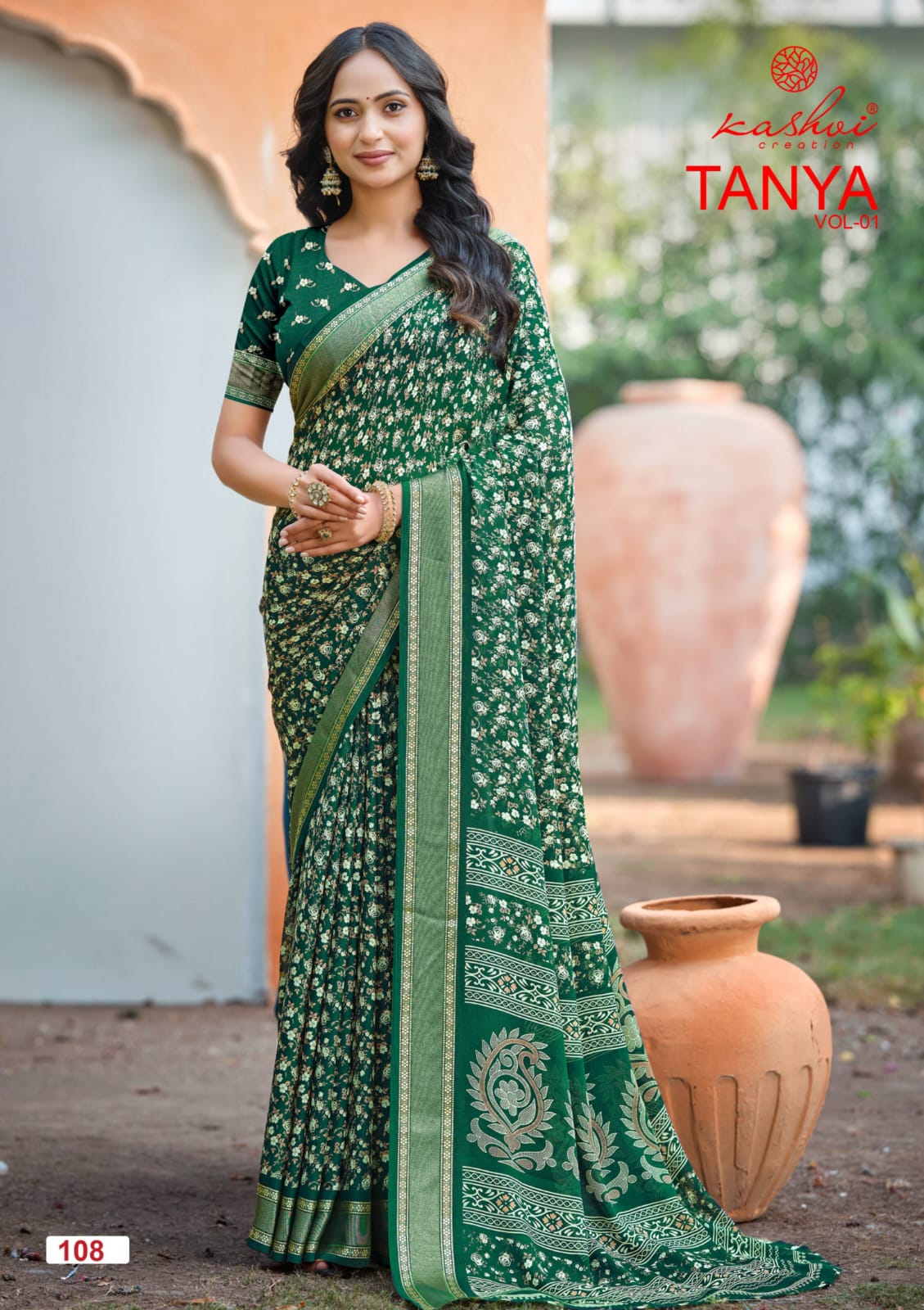 Tanya Vol 1 Kashvi Creation Dull Moss Sarees Wholesaler Gujarat