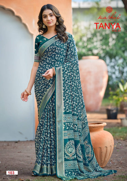 Tanya Vol 1 Kashvi Creation Dull Moss Sarees Wholesaler Gujarat