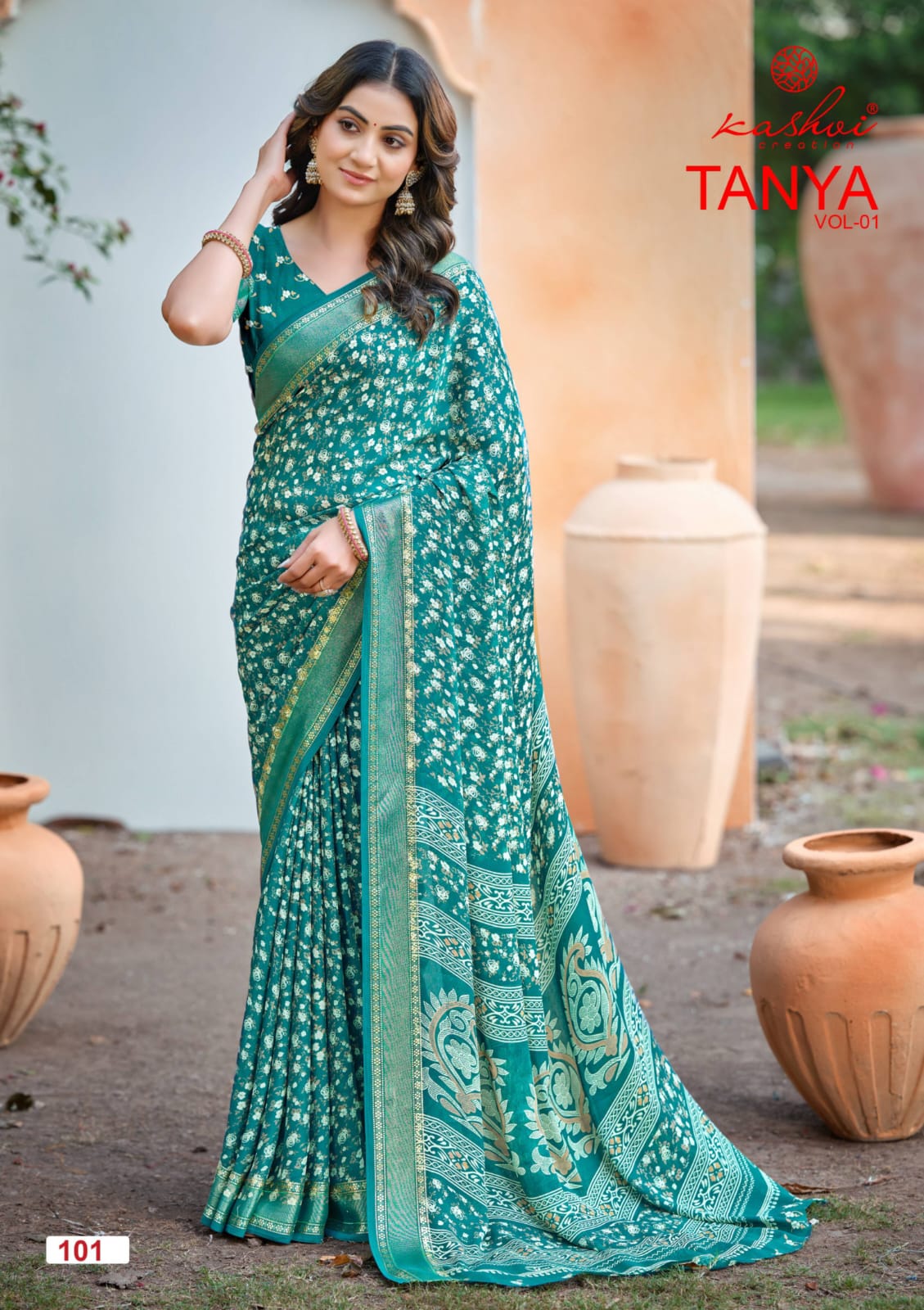 Tanya Vol 1 Kashvi Creation Dull Moss Sarees Wholesaler Gujarat