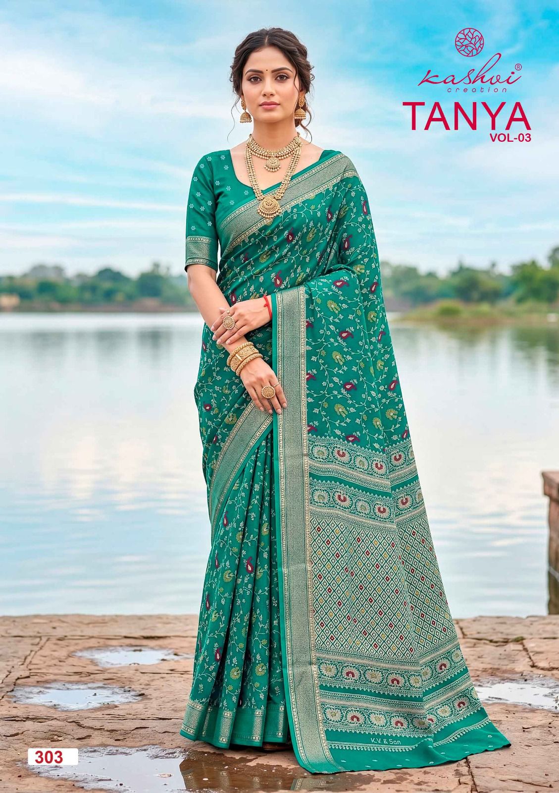 Tanya Vol 3 Kashvi Creation Dull Moss Sarees Wholesale Rate