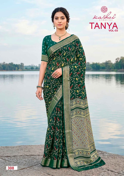 Tanya Vol 3 Kashvi Creation Dull Moss Sarees Wholesale Rate