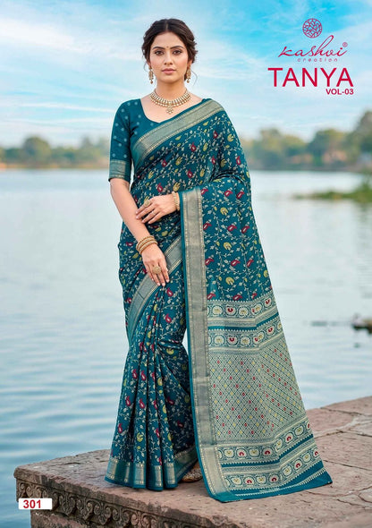 Tanya Vol 3 Kashvi Creation Dull Moss Sarees Wholesale Rate
