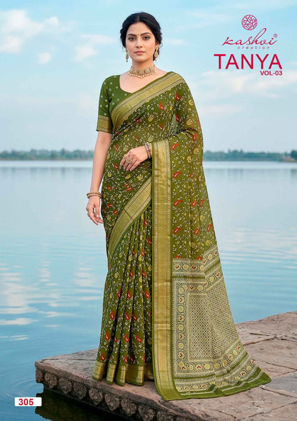 Tanya Vol 3 Kashvi Creation Dull Moss Sarees Wholesale Rate