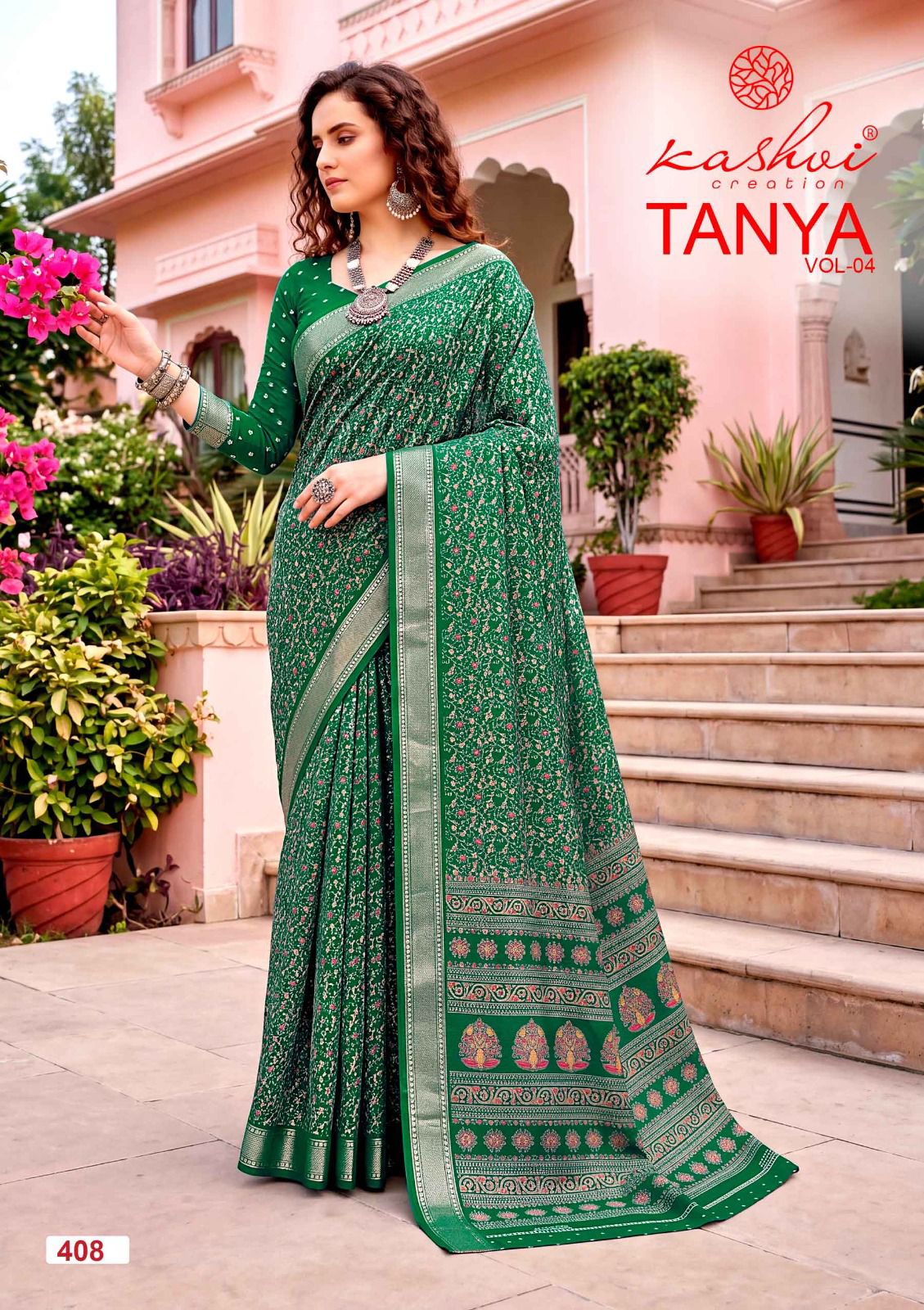 Tanya Vol 4 Kashvi Creation Dull Moss Sarees Wholesaler Gujarat