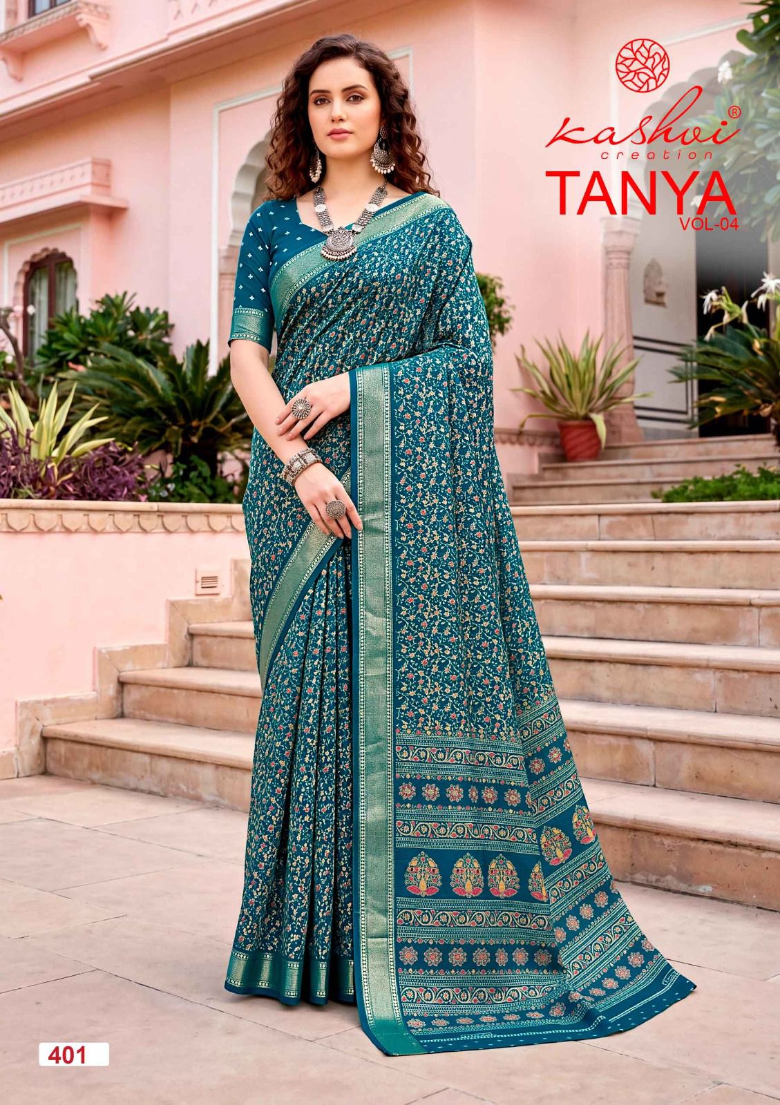Tanya Vol 4 Kashvi Creation Dull Moss Sarees Wholesaler Gujarat
