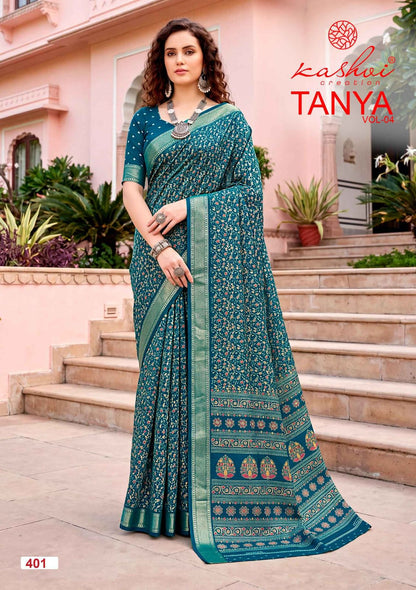 Tanya Vol 4 Kashvi Creation Dull Moss Sarees Wholesaler Gujarat