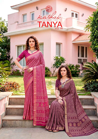 Tanya Vol 4 Kashvi Creation Dull Moss Sarees Wholesaler Gujarat