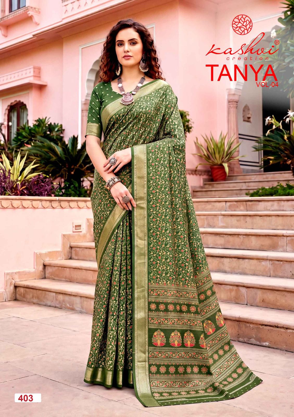 Tanya Vol 4 Kashvi Creation Dull Moss Sarees Wholesaler Gujarat