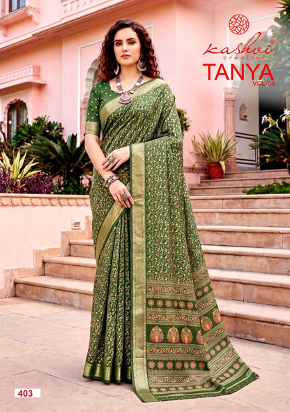 Tanya Vol 4 Kashvi Creation Dull Moss Sarees Wholesaler Gujarat
