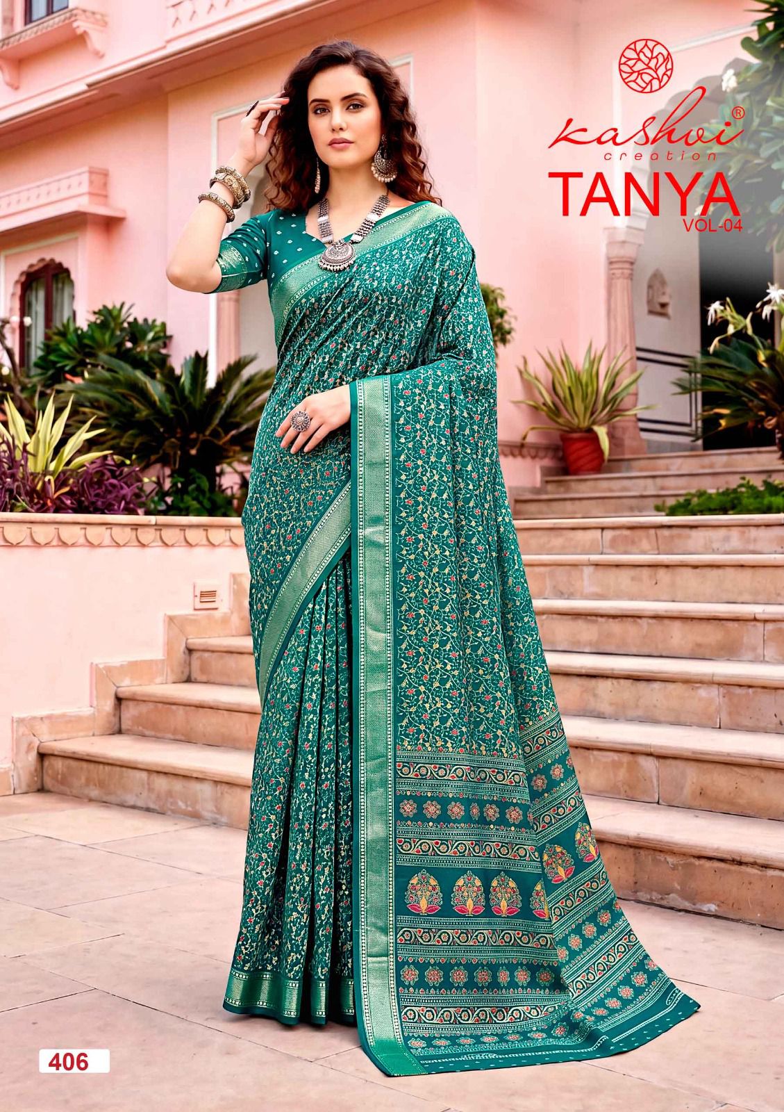Tanya Vol 4 Kashvi Creation Dull Moss Sarees Wholesaler Gujarat