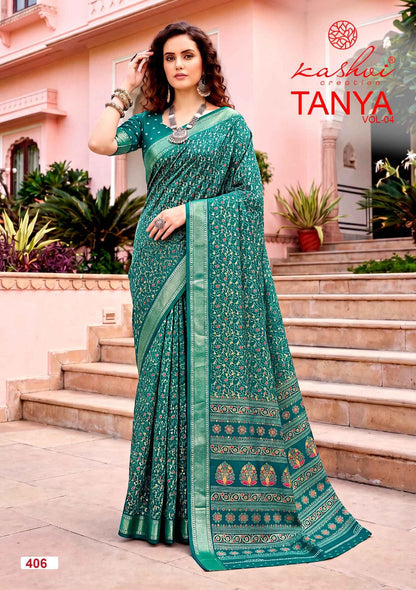 Tanya Vol 4 Kashvi Creation Dull Moss Sarees Wholesaler Gujarat
