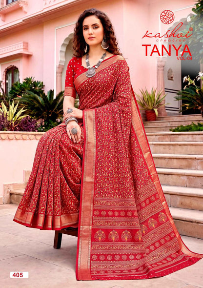 Tanya Vol 4 Kashvi Creation Dull Moss Sarees Wholesaler Gujarat