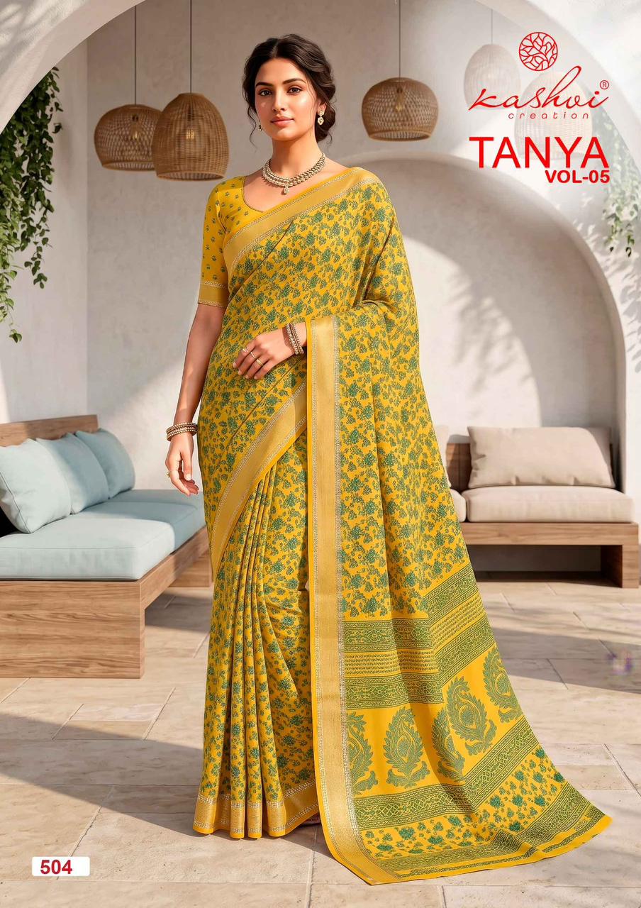 Tanya Vol 5 Kashvi Creation Dull Moss Sarees Wholesaler Gujarat