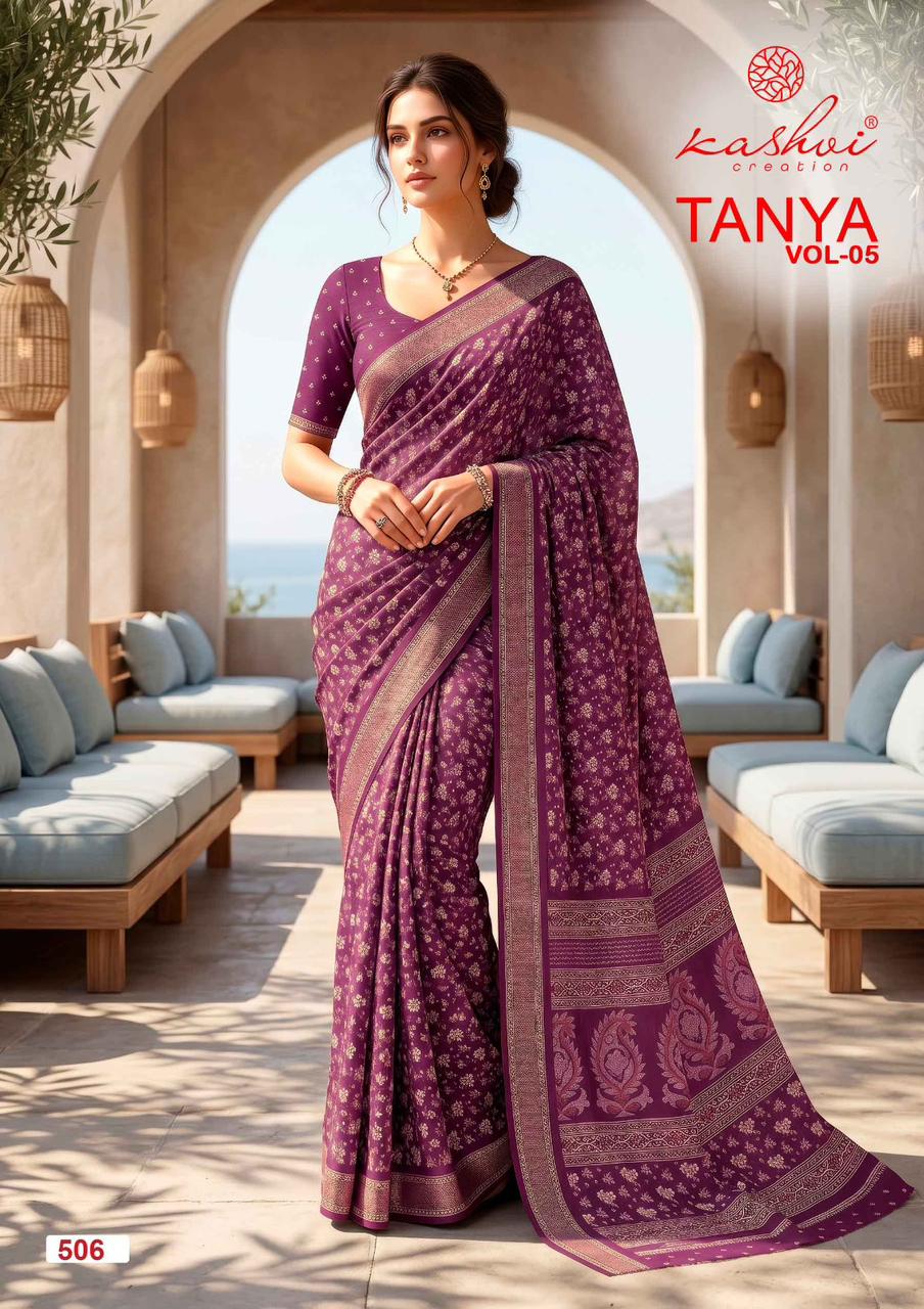Tanya Vol 5 Kashvi Creation Dull Moss Sarees Wholesaler Gujarat
