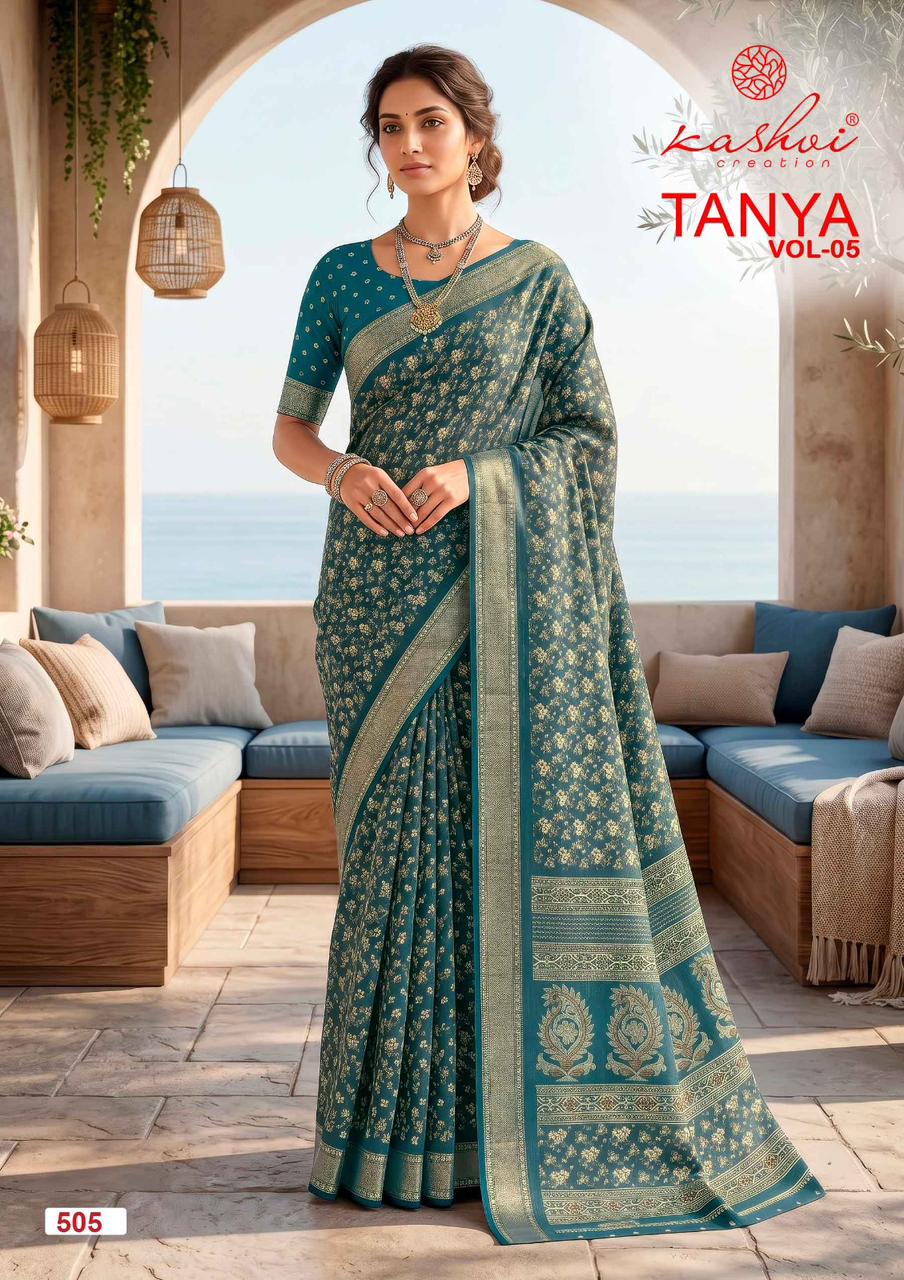 Tanya Vol 5 Kashvi Creation Dull Moss Sarees Wholesaler Gujarat