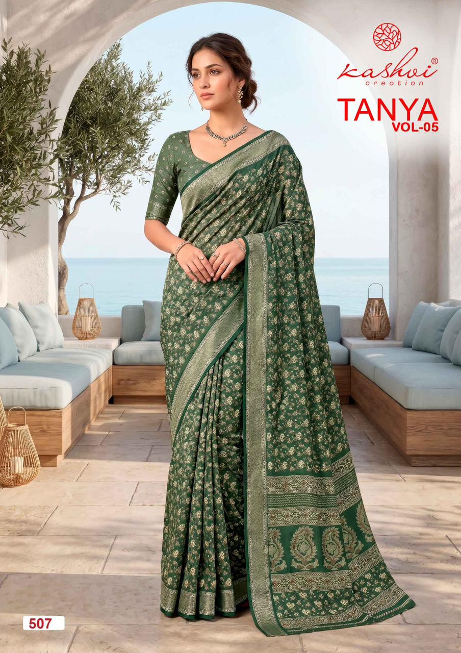 Tanya Vol 5 Kashvi Creation Dull Moss Sarees Wholesaler Gujarat