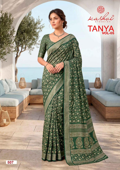 Tanya Vol 5 Kashvi Creation Dull Moss Sarees Wholesaler Gujarat
