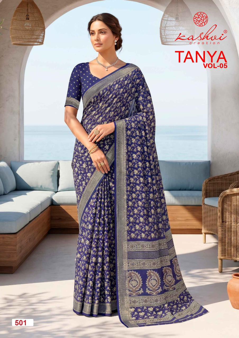 Tanya Vol 5 Kashvi Creation Dull Moss Sarees Wholesaler Gujarat