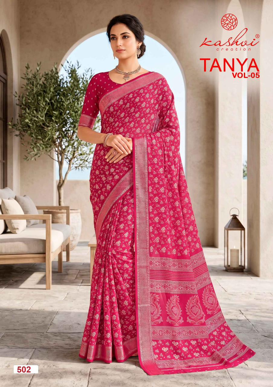 Tanya Vol 5 Kashvi Creation Dull Moss Sarees Wholesaler Gujarat