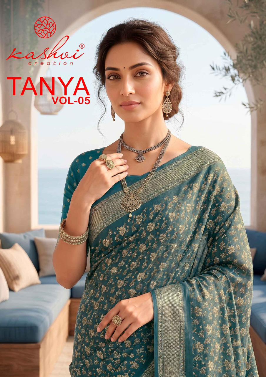 Tanya Vol 5 Kashvi Creation Dull Moss Sarees Wholesaler Gujarat