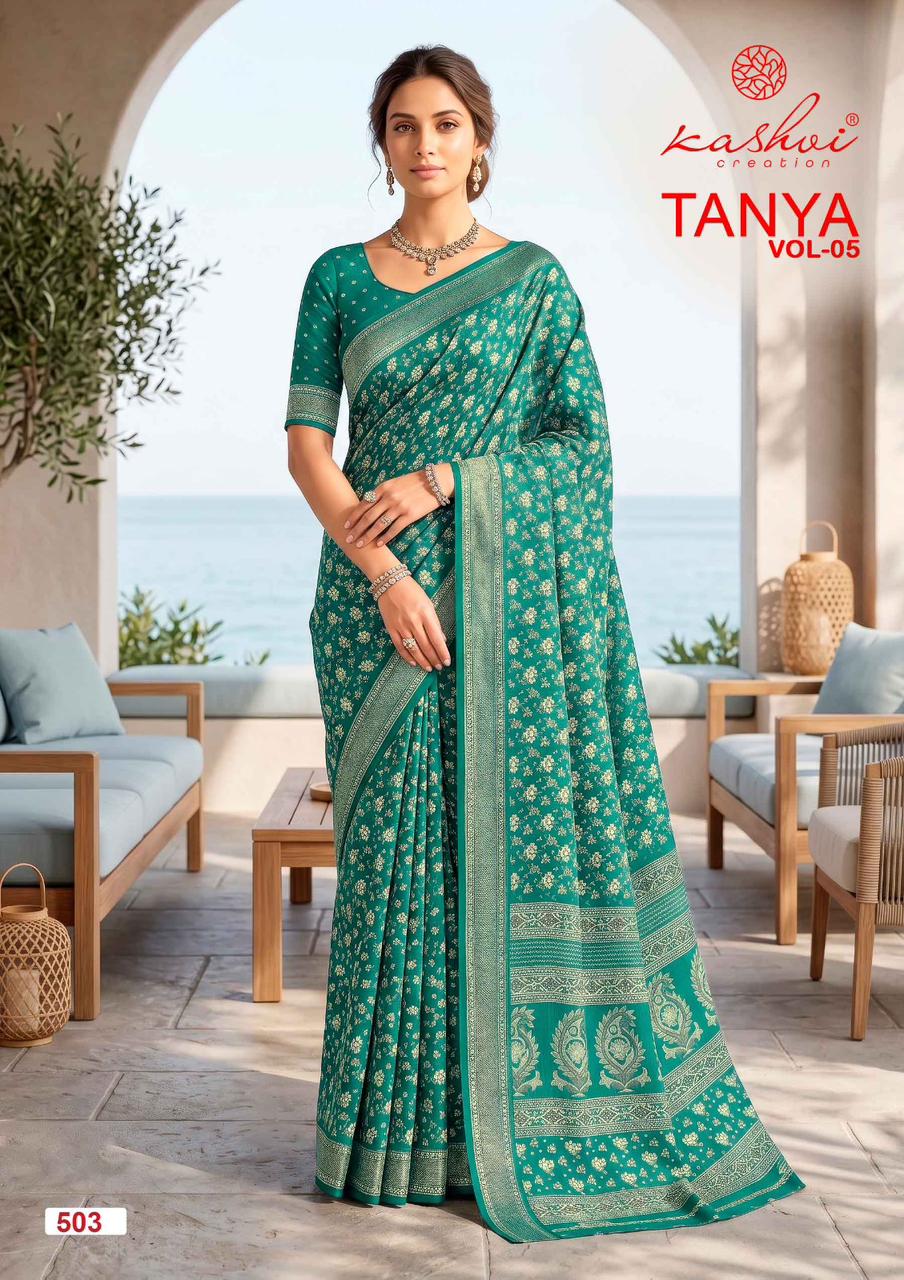 Tanya Vol 5 Kashvi Creation Dull Moss Sarees Wholesaler Gujarat