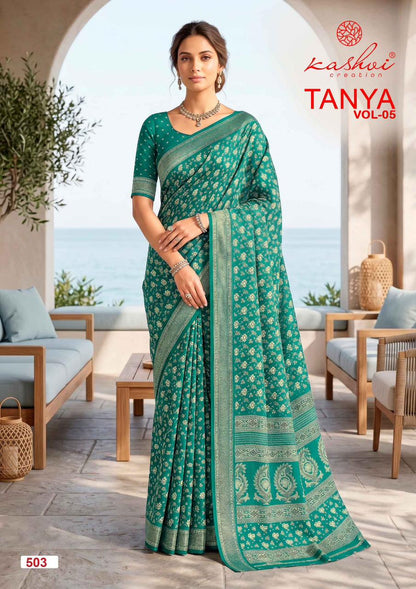 Tanya Vol 5 Kashvi Creation Dull Moss Sarees Wholesaler Gujarat