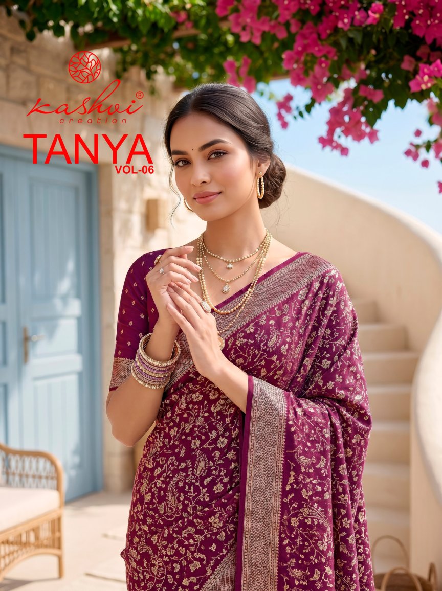 Tanya Vol 6 Kashvi Creation Dull Moss Sarees Wholesale Price