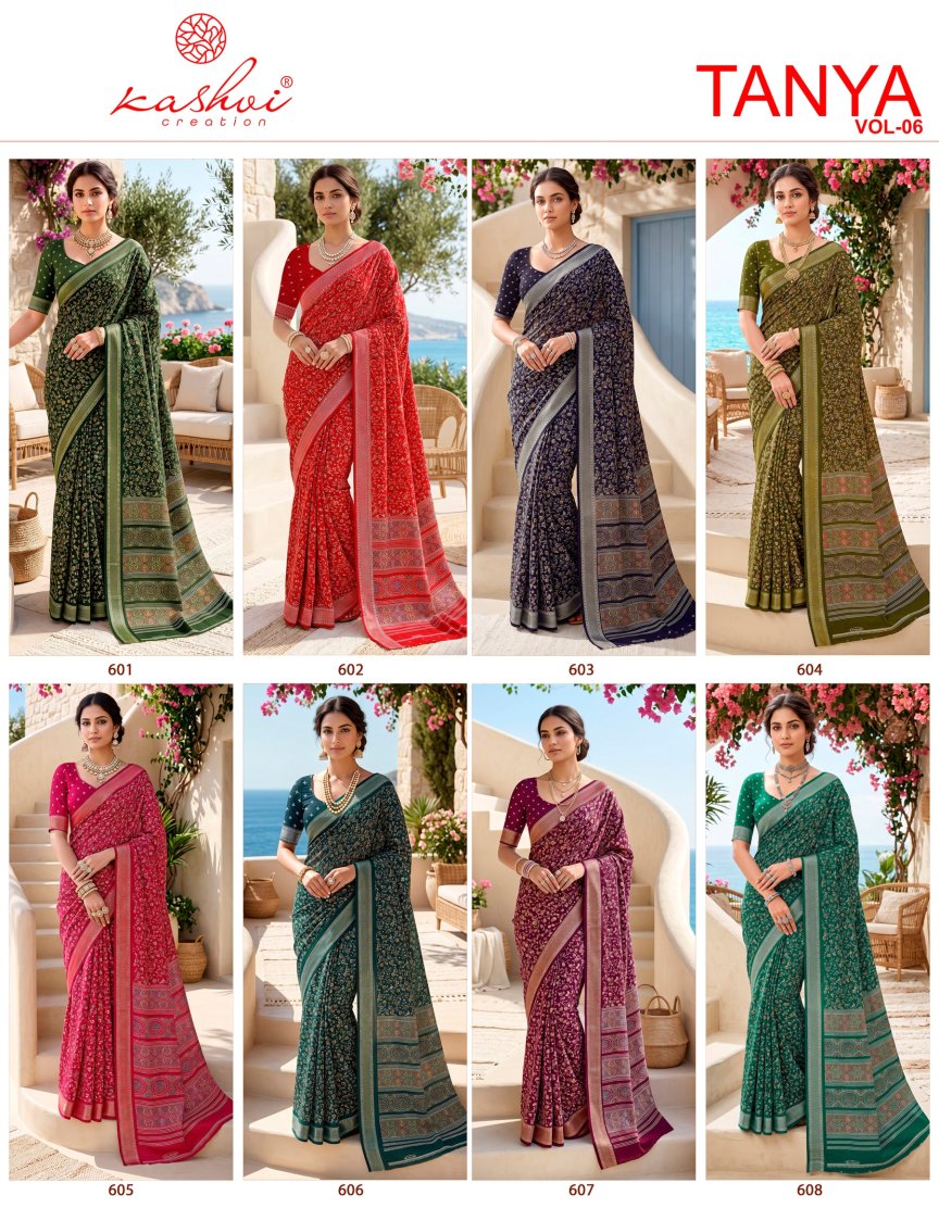 Tanya Vol 6 Kashvi Creation Dull Moss Sarees Wholesale Price
